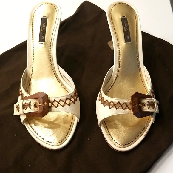 Louis Vuitton Cream Leather Sandals size 7.5 US - Picture 1 of 9